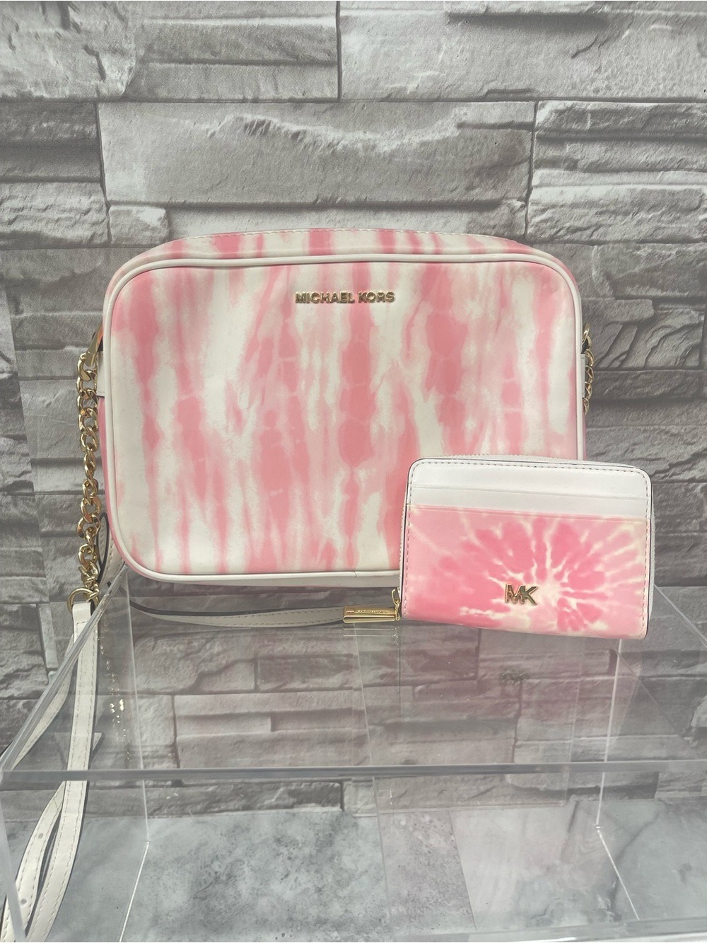 Michael Kors Large EW Crossbody Bag & Wallet Set Pink & White Shell Pink